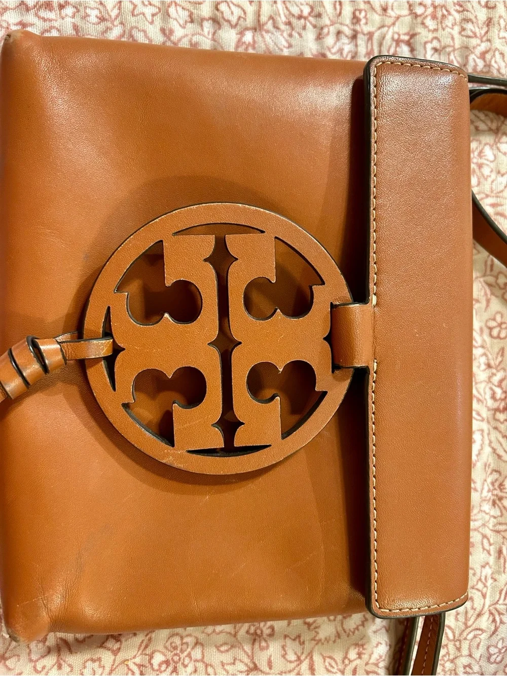 Tory Burch Tan Leather Logo Crossbody Bag